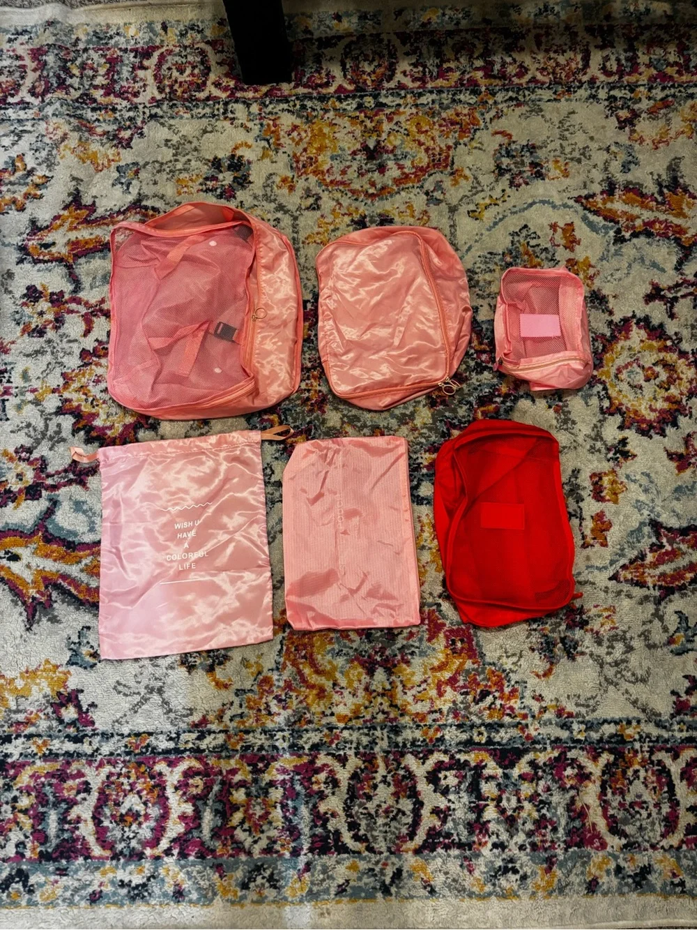 Travel Packing Organizers Set - Coral Garment Bags and Pouches